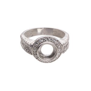 Ring, Almost Instant Jewelry&reg;, cubic zirconia and rhodium-plated sterling silver, clear, 13mm wide with open back and SS39 or 8mm round glue-in setting, size 9. Sold individually.