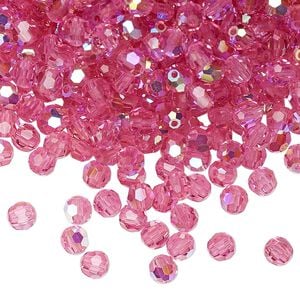 Bead 24pk rose AB, Preciosa Czech crystal 4mm round