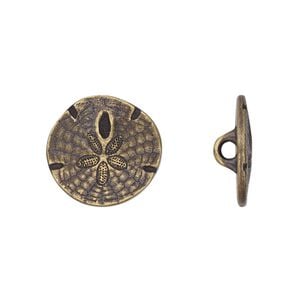 Button, TierraCast&reg;, antique brass-plated pewter (tin-based alloy), 17mm flat round sand dollar with closed loop. Sold per pkg of 2.