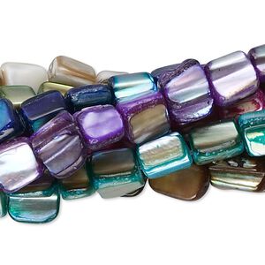 Mother-of-pearl shell 1pkg8, nugget bead mix 15.5 to 16 inch multicolored mini to medium