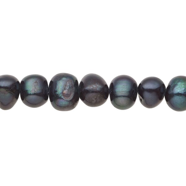 Freshwater pearl 1pkg1, semi-round, 14 inch dark forest green 6-8mm cultured image number 0