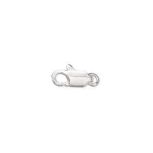 Clasp lobster claw 1pkg10 silver-plated, 12x5mm, brass 1-strand