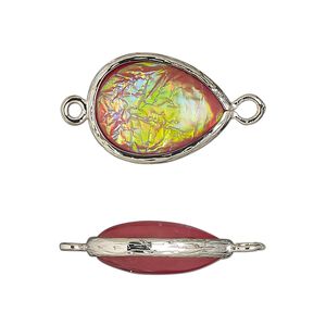 Link, Opalized Ice&trade;, "opal" (resin) and imitation rhodium-finished brass, opaque light purple, 19.5x15mm double-sided teardrop. Sold per pkg of 4.