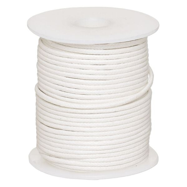 Cord, waxed cotton, white, 2mm, 50+ pound test. Sold per 25-meter spool. image number 0