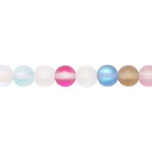 Bead, iridescent glass, translucent matte multicolored, 6mm round. Sold per 15-1/2" to 16" strand.