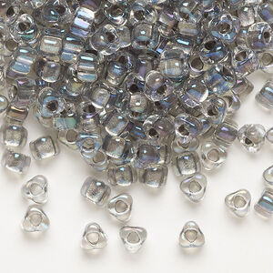 Seed bead, Miyuki 1pkg10g, glass, #5 triangle, transparent steel inside dyed color clear (TR-1139)