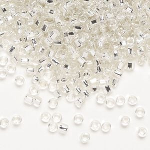 Seed bead, Dyna-Mites&trade;, glass, silver-lined translucent clear, #8 round with square hole. Sold per 40-gram pkg.