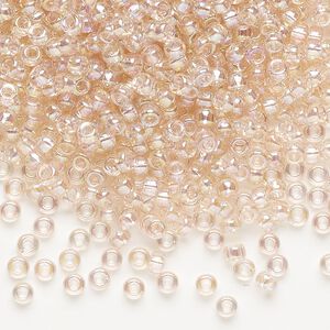 Seed bead, Miyuki, glass, pkg/250g, #8 rocaille, translucent rainbow pink mist (RR-292).