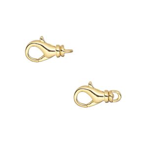 Clasp lobster claw 1pkg100 gold-plated, 12x7mm swivel, brass 1-strand