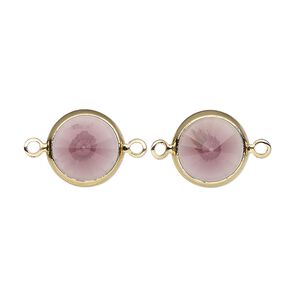 Link, Vintage Crystal&trade;, crystal and  gold-plated brass, amethyst, 12mm rivoli. Sold per pkg of 2.