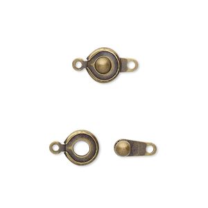 Clasp button 1pkg10 gold-plated, 7.5mm, antique brass 1-strand