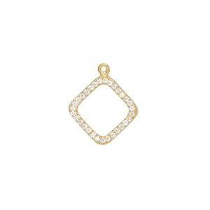 Drop, cubic zirconia and gold-finished sterling silver, clear, 14.5mm single-sided open diamond. Sold individually.