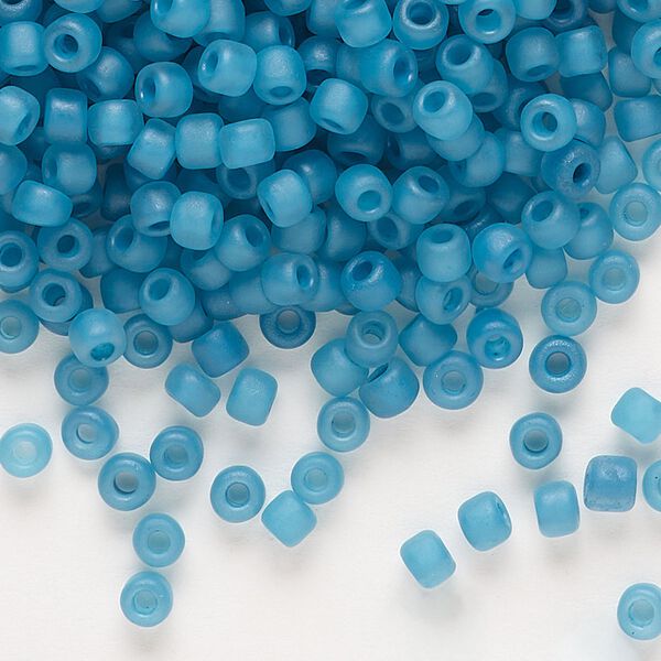Seed bead, Dyna-Mites&trade;, glass 1pkg0.5kg, #6 round, translucent matte inside dyed color turquoise blue (223MA  6/0 RR) image number 0