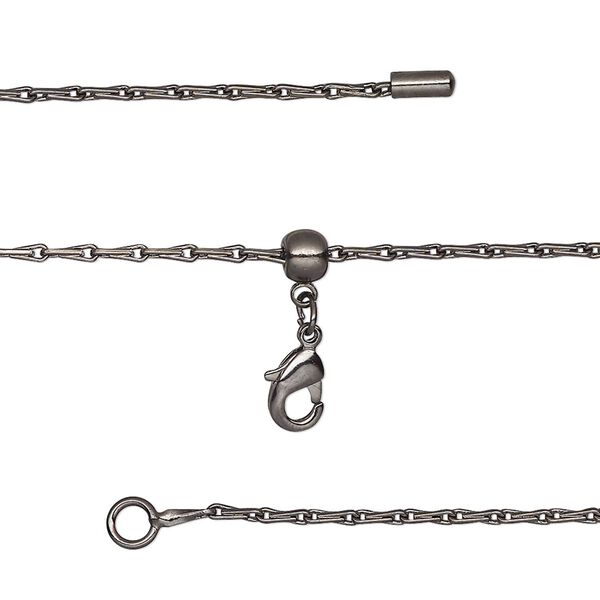 Chain 1pkg1 teardrop, 1.4mm / lobster claw clasp, black-finished brass adjustable 16-23.5 inch image number 0