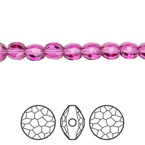 Bead 288pk fuchsia, Swarovski&reg; 6mm puffed round 5034
