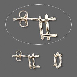 Earstud 1pkg2 Sure-Set&trade; 14Kt gold, 10x5mm marquise pre-notched 4-prong basket-style setting / earnuts, 1 pair