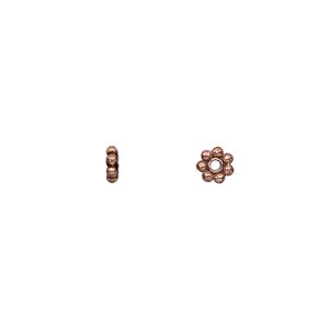 Bead 1pkg50g copper, 5x1.5mm beaded rondelle, antiqued