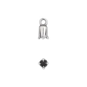 Cord end 1pkg4 silver-plated pewter, 7x4mm cone / 2mm inside diameter, antiqued / JBB Findings