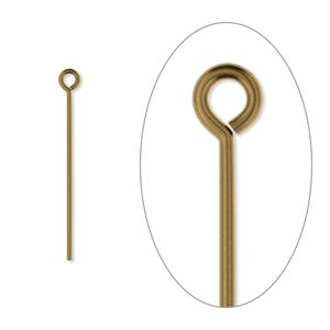 Eye pin 1pkg100 gold-plated, 1 inch, 21 gauge brass antique