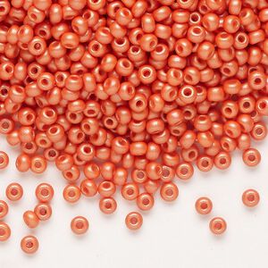 Seed bead, Preciosa Ornela Czech glass, pkg/50g, #8 rocaille, opaque PermaLux dyed orange chalkwhite, (22004).