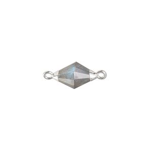 Link 1pkg1, sterling silver / silver-plated copper / labradorite (natural), 13x8mm hand-cut faceted bicone