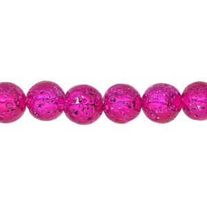 Lava rock 1pkg1, electrocoated round bead, magenta 15.5-16 inch 7-8mm