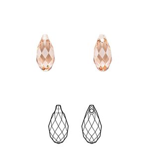 Briolette 24pk rose peach, Crystal Passions&reg; 11x5.5mm pendant drop 6010