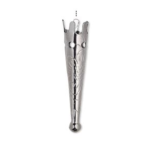 Bolo tip 1pkg100 gunmetal-plated, 33x7mm / flower design / 6mm inside diameter, steel