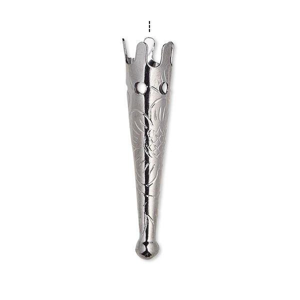 Bolo tip 1pkg100 gunmetal-plated, 33x7mm / flower design / 6mm inside diameter, steel image number 0