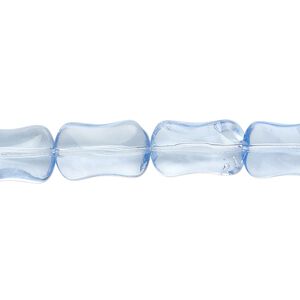 Bead, glass, transparent medium blue, 14x9mm pinched rectangle. Sold per 13-inch strand, approximately 20 beads.
