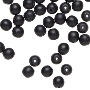 Bead 1pkg60, Preciosa, Czech glass druk, opaque matte black, 6mm round.
