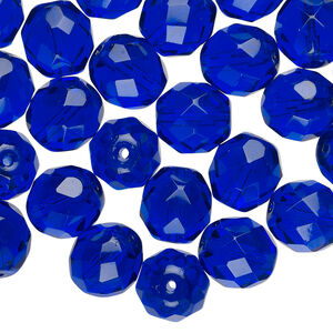 Bead, Czech fire-polished glass 1pkg600, transparent cobalt blue, 10mm faceted round.