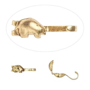Bead tip bottom clamp-on 1pkg100 gold-plated, 8x3mm bear / open loop, brass / antiqued / Hot Tips&reg;