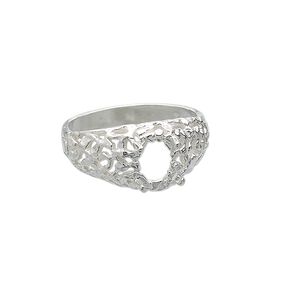 Ring, sterling silver, freeform band with 8x6mm 4-prong oval setting, size 9. Sold individually.
