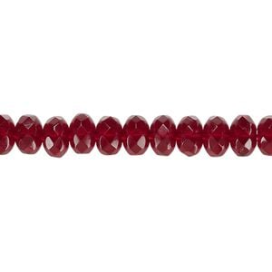 Bead, Czech fire-polished glass, garnet red, 7x5mm faceted rondelle. Sold per 15-1/2" to 16" strand.