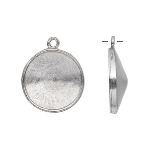Drop, Almost Instant Jewelry&reg;, antiqued pewter (tin-based alloy), 21mm round with 18mm rivoli setting. Sold individually.