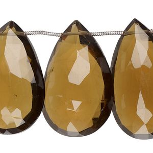 Golden quartz 1pkg12, hand-cut top-drilled faceted puffed teardrop bead 28x17mm-35x22mm