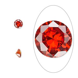Gem, cubic zirconia, ruby red, 5mm faceted round, Mohs hardness 8-1/2. Sold per pkg of 2.