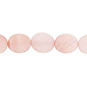 Mother-of-pearl shell 1pkg1, flat oval bead 15 inch pink rose 12x10mm