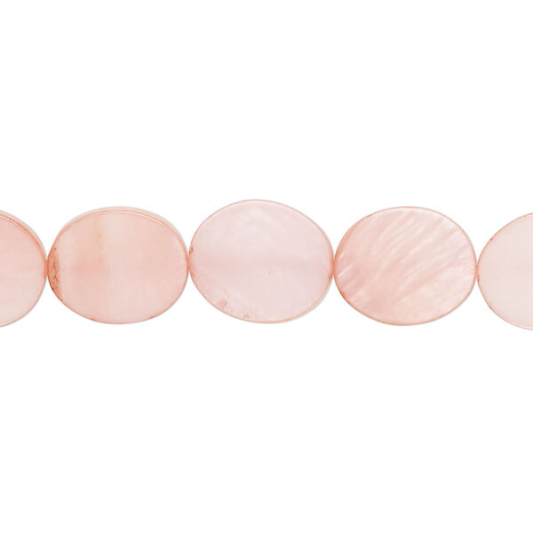Mother-of-pearl shell 1pkg1, flat oval bead 15 inch pink rose 12x10mm image number 0