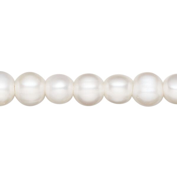 Pearl, White Lotus&trade;, cultured freshwater (bleached), white, 8-9mm semi-round, C grade, Mohs hardness 2-1/2 to 4. Sold per 15-1/2 to 16-inch strand. image number 0