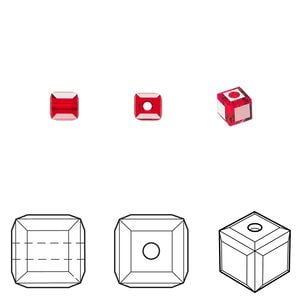 Bead 288pk light Siam, Swarovski&reg; 4mm cube 5601