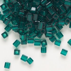Seed bead, Miyuki, glass, pkg/250g, 3.5-3.7mm square, transparent emerald (SB-147).