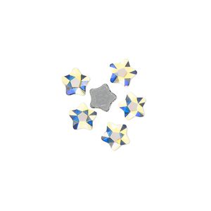 Flat back 6pk crystal AB foil back, Crystal Passions&reg; hotfix rhinestone 6mm star flower 3754