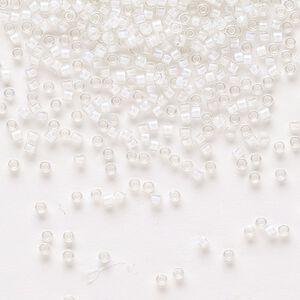 Seed bead, Delica&reg;, glass, pkg/250g, #11 round, translucent white-lined rainbow crystal clear (DB-0066).