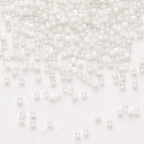 Seed bead, Delica&reg;, glass, pkg/250g, #11 round, translucent white-lined rainbow crystal clear (DB-0066). image number 0