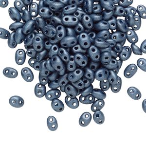 Seed bead, Preciosa Twin&trade; Czech glass, pkg/250g, 5x2.5mm oval, opaque dark slate terra pearl black, (28936).