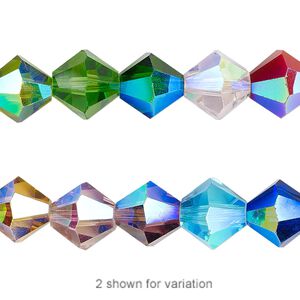 Bead 1pk opaque to transparent AB mixed colors, Celestial Crystal&reg; 10mm bicone 8 inch