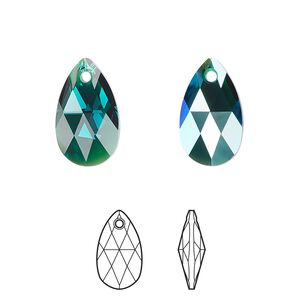 Drop 144pk emerald shimmer, Swarovski&reg; 16x9mm pendant pear 6106