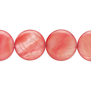 Mother-of-pearl shell 1pkg1, puffed flat round bead 15 inch fruit punch 14-15mm